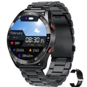 Likron 1.45 Inch Round Screen Smartwatch - Fitness Tracker with Bluetooth Call & Activity Monitoring - Black Steel Strap