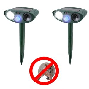 Solar Powered Ultrasonic Armadillo Repeller With Flashing Light For Outdoor Use - 2-pack