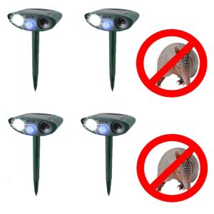 Solar Powered Ultrasonic Armadillo Repeller With Flashing Light, Get Rid Of Armadillos