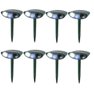 Solar Powered Ultrasonic Armadillo Repeller With Flashing Light For Outdoor Use - 8-pack