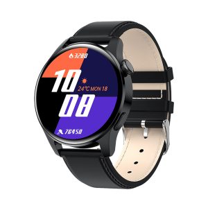 Likron Watch3pro Smart Watch with Bluetooth Call & NFC | Fitness Tracker | Heart Rate Monitor | 1.43" AMOLED Display - Plain black leather