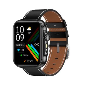 Likron HDT11 Smart Watch: Bluetooth Call, Music, Voice Assistant, Sleep Tracker, Flashlight, Smart Bracelet - Black plate black leather