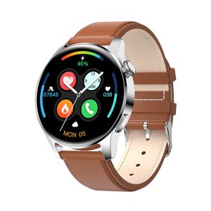 Likron Watch3pro Smart Watch with Bluetooth Call & NFC | Fitness Tracker | Heart Rate Monitor | 1.43" AMOLED Display - plain brown leather