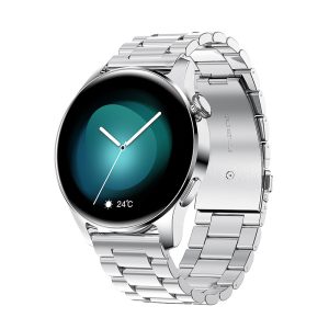 Likron Watch3pro Smart Watch with Bluetooth Call & NFC | Fitness Tracker | Heart Rate Monitor | 1.43" AMOLED Display - Silver three steel