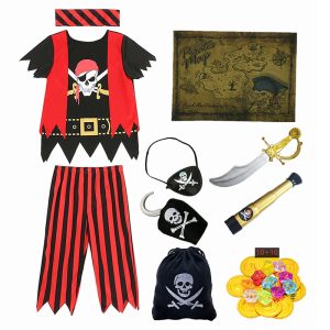 Kids Pirate Costume Set with Telescope, Sword, Eye Patch & Map | Boys Pirate Dress Up | Polyester | Ages 3-10