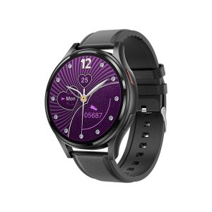 Likron Ge30 Smartwatch | AMOLED Screen | Bluetooth Calls | Heart Rate & BP Monitor | HRV Tracking | Smart Wearable - Black leather tpu + 6