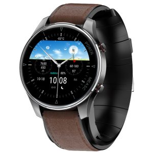 Likron P50 Smartwatch | Heart Rate, Blood Oxygen, BP, Blood Sugar, Temp | Bluetooth Call, Step Counter, Social Entertainment - Black Dial Brown TPU Strap