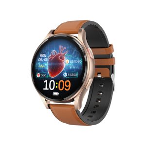 Likron Ge30 Smartwatch | AMOLED Screen | Bluetooth Calls | Heart Rate & BP Monitor | HRV Tracking | Smart Wearable - Brown leather tpu + 6