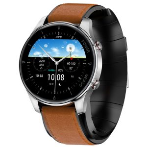 Likron P50 Smartwatch | Heart Rate, Blood Oxygen, BP, Blood Sugar, Temp | Bluetooth Call, Step Counter, Social Entertainment - Silver Dial Coffee TPU Strap