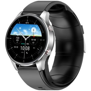 Likron P50 Smartwatch | Heart Rate, Blood Oxygen, BP, Blood Sugar, Temp | Bluetooth Call, Step Counter, Social Entertainment - Silver Dial Black Glue Strap