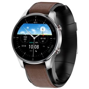 Likron P50 Smartwatch | Heart Rate, Blood Oxygen, BP, Blood Sugar, Temp | Bluetooth Call, Step Counter, Social Entertainment - Silver Dial Brown TPU Strap