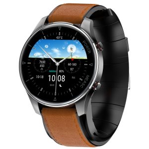 Likron P50 Smartwatch | Heart Rate, Blood Oxygen, BP, Blood Sugar, Temp | Bluetooth Call, Step Counter, Social Entertainment - Black Dial Coffee TPU Strap