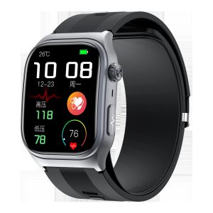 Likron S15 Smart Watch: Air Pump BP Monitor, ECG, NFC, Bluetooth Calls, App Sync - High-End Smartwatch - Black Rubber Strap