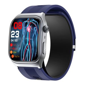 Likron S15 Smart Watch: Air Pump BP Monitor, ECG, NFC, Bluetooth Calls, App Sync - High-End Smartwatch - Blue Rubber Strap