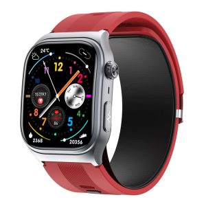 Likron S15 Smart Watch: Air Pump BP Monitor, ECG, NFC, Bluetooth Calls, App Sync - High-End Smartwatch - Red Rubber Strap