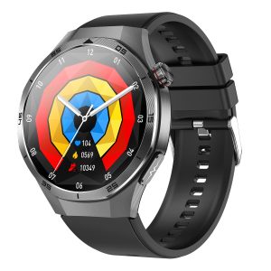 Likron Smart Watch ET456 | 1.56" AMOLED ECG Blood Sugar Blood Oxygen | Bluetooth Call | Metal Case | IP68 Waterproof - Black Silicone Strap