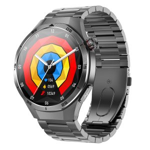 Likron Smart Watch ET456 | 1.56" AMOLED ECG Blood Sugar Blood Oxygen | Bluetooth Call | Metal Case | IP68 Waterproof - Black steel belt