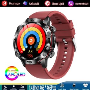 Likron ET482 Smartwatch | AMOLED HD Screen | Bluetooth Call | Multi-Sport Modes | Alarm Clock | Fitness Tracker - Red Silicone Strap