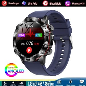 Likron ET482 Smartwatch | AMOLED HD Screen | Bluetooth Call | Multi-Sport Modes | Alarm Clock | Fitness Tracker - Blue Silicone Strap