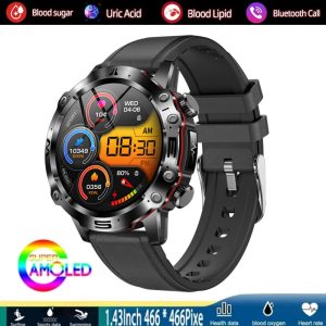 Likron ET482 Smartwatch | AMOLED HD Screen | Bluetooth Call | Multi-Sport Modes | Alarm Clock | Fitness Tracker - Black belt