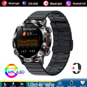 Likron ET482 Smartwatch | AMOLED HD Screen | Bluetooth Call | Multi-Sport Modes | Alarm Clock | Fitness Tracker - Black + black bamboo steel