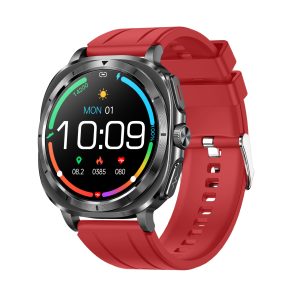 Likron Et492 Smartwatch: Blood Sugar, ECG, Bluetooth Call, Amoled, Body Temp, Access Control, Offline Payment - Red Rubber Strap