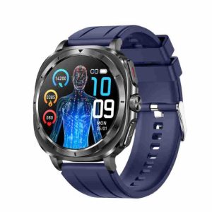Likron Et492 Smartwatch: Blood Sugar, ECG, Bluetooth Call, Amoled, Body Temp, Access Control, Offline Payment - Blue Rubber Strap