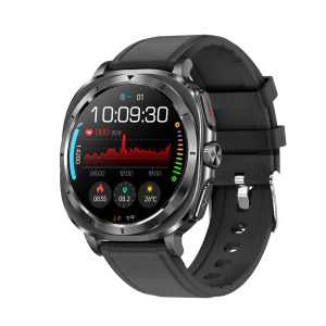 Likron Et492 Smartwatch: Blood Sugar, ECG, Bluetooth Call, Amoled, Body Temp, Access Control, Offline Payment - Black leather strap