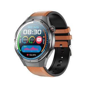 Likron Et456 Smart Watch AMOLED, Bluetooth Call, ECG, NFC Access Control, Alipay, Fitness Tracker Bracelet - Brown TPU belt