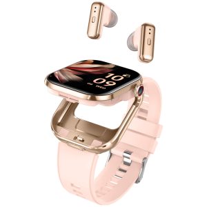 Likron T99 Smart Watch with Bluetooth Earbuds | 2.02" HD Screen, Heart Rate, Blood Oxygen, 5D UI | Long Standby, Call Function | Metal & Skin-Friendly Strap | BLE 5.4 - gold