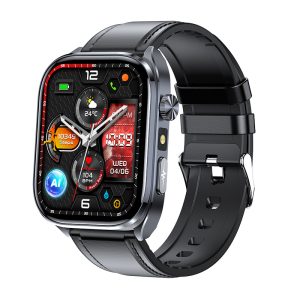 Likron Et572 ECG Smart Watch, Heart Rate, BP, Blood Oxygen, Non-invasive Glucose, Bluetooth Call, 2.0" Touchscreen, IP68 Waterproof, Black - Black belt