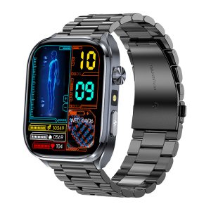 Likron Et572 ECG Smart Watch, Heart Rate, BP, Blood Oxygen, Non-invasive Glucose, Bluetooth Call, 2.0" Touchscreen, IP68 Waterproof, Black - Black three steel