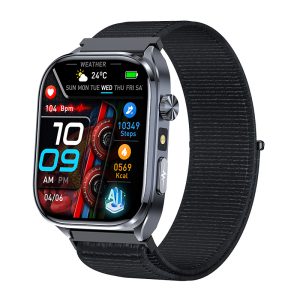 Likron Et572 ECG Smart Watch, Heart Rate, BP, Blood Oxygen, Non-invasive Glucose, Bluetooth Call, 2.0" Touchscreen, IP68 Waterproof, Black - Black nylon belt