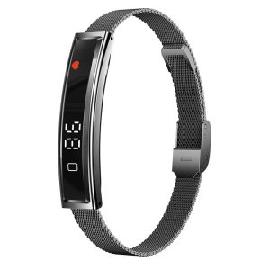 Likron B3 Smart Bracelet: Heart Rate, Blood Oxygen, Sleep Monitor, Step Tracker, Shake Photo, Unisex Fashion Fitness Band - Black Milanese Steel Strap