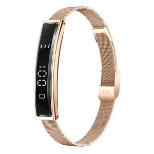 Likron B3 Smart Bracelet: Heart Rate, Blood Oxygen, Sleep Monitor, Step Tracker, Shake Photo, Unisex Fashion Fitness Band - Gold Milanese Steel Strap