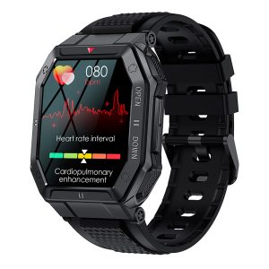 Likron K55 Smartwatch | 1.85" IPS Screen | Bluetooth Call & Music | HR, BP, SpO2 | Multi-Sport | 350mAh Battery | Android/iOS Compatible - black