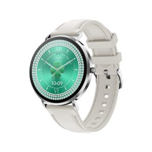 Likron T8pro Ultra-thin Smart Watch | 1.36" AMOLED Always-On Display | Bluetooth Call | Heart Rate & Blood Pressure Monitor | Women's Fitness Tracker - Silver + beige silicone tape