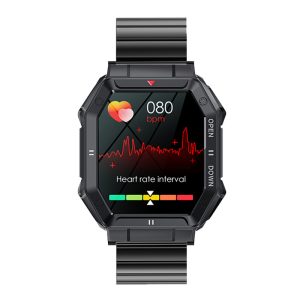 Likron K55 Smartwatch | 1.85" IPS Screen | Bluetooth Call & Music | HR, BP, SpO2 | Multi-Sport | 350mAh Battery | Android/iOS Compatible - Black bamboo steel