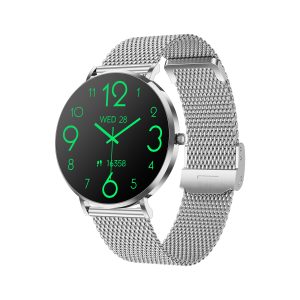Likron T8pro Ultra-thin Smart Watch | 1.36" AMOLED Always-On Display | Bluetooth Call | Heart Rate & Blood Pressure Monitor | Women's Fitness Tracker - silver steel