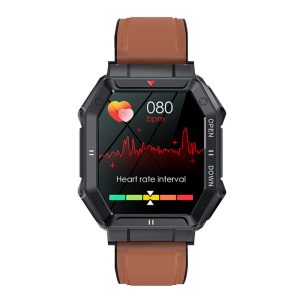 Likron K55 Smartwatch | 1.85" IPS Screen | Bluetooth Call & Music | HR, BP, SpO2 | Multi-Sport | 350mAh Battery | Android/iOS Compatible - brown leather
