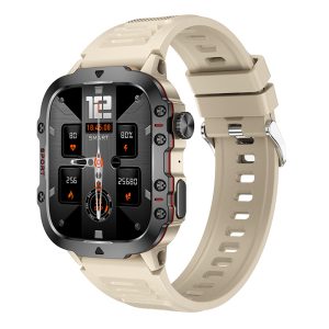 Likron Qx11 Smartwatch | 1.96" HD Display | Heart Rate, BP, SpO2 | Bluetooth Call | Zinc Alloy, Silicone | Deep Black, Beige | 3ATM | Android/iOS - khaki