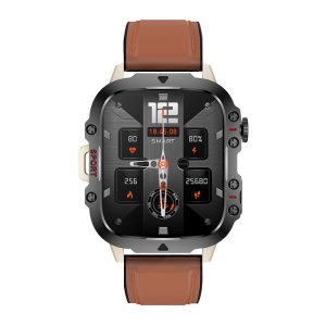 Likron Qx11 Smartwatch | 1.96" HD Display | Heart Rate, BP, SpO2 | Bluetooth Call | Zinc Alloy, Silicone | Deep Black, Beige | 3ATM | Android/iOS - brown leather