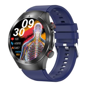 Likron E800 ECG Blood Pressure Monitor | Heart Rate, Blood Oxygen, Uric Acid, Blood Lipids, Glucose, Temp | SOS | Smart Health Tracker - Silicone blue