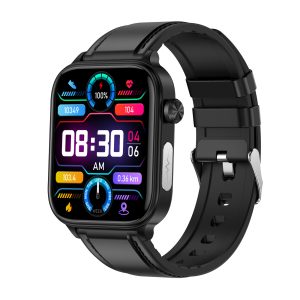 Likron ET570 Smartwatch ECG, Bluetooth Call, Uric Acid, Blood Lipid, Blood Sugar Monitor, Micro-physical Exam - Black leather