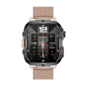 Likron Qx11 Smartwatch | 1.96" HD Display | Heart Rate, BP, SpO2 | Bluetooth Call | Zinc Alloy, Silicone | Deep Black, Beige | 3ATM | Android/iOS - Golden Milan