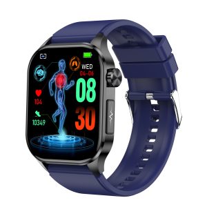 Likron ET580 Smartwatch: Bluetooth Call, ECG, Non-invasive Blood Glucose & Heart Rate Monitor, AMOLED Display - Silicone Blue