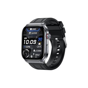 Likron ET588 Smartwatch: Bluetooth Call, Ti Chip, ECG, HR, Blood Oxygen, BP, Blood Sugar, NFC, AMOLED Display - Silicone Black