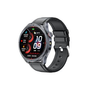 Likron ET472 Smart Watch ECG PPG Heart Rate Blood Oxygen Body Temp 1.53" HD 2.5D Dynamic UI Flashlight - Black leather