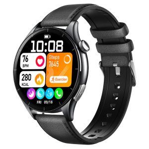 Likron ET458 Smartwatch ECG, Flashlight, Micro-Physical Exam, Emotion Detection, Health Tracker - Black leather