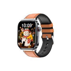 Likron ET588 Smartwatch: Bluetooth Call, Ti Chip, ECG, HR, Blood Oxygen, BP, Blood Sugar, NFC, AMOLED Display - brown leather